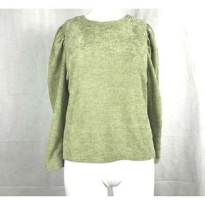 Love J Sweater Womens Sz L Green Puff Sleeve‎ Solid Textured